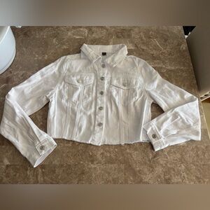 SHEIN Bright White Cropped Denim Button-Up Jacket